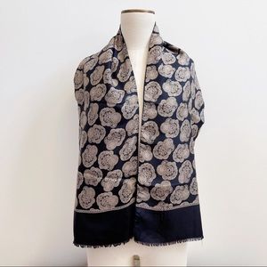 Geoffrey Beene Gold Black Hand Made Italian Silk Wool Rectangle Scarf 11”x45”